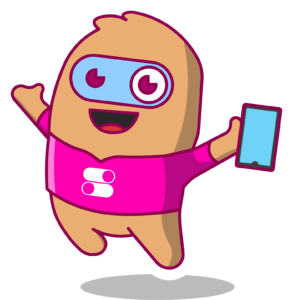 Swiccy mascot holding a mobile phone