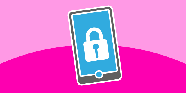 Locked mobile phone on a pink background