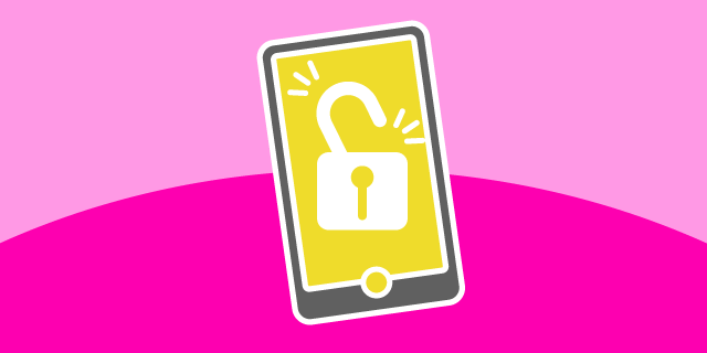 Unlocked mobile phone on a pink background